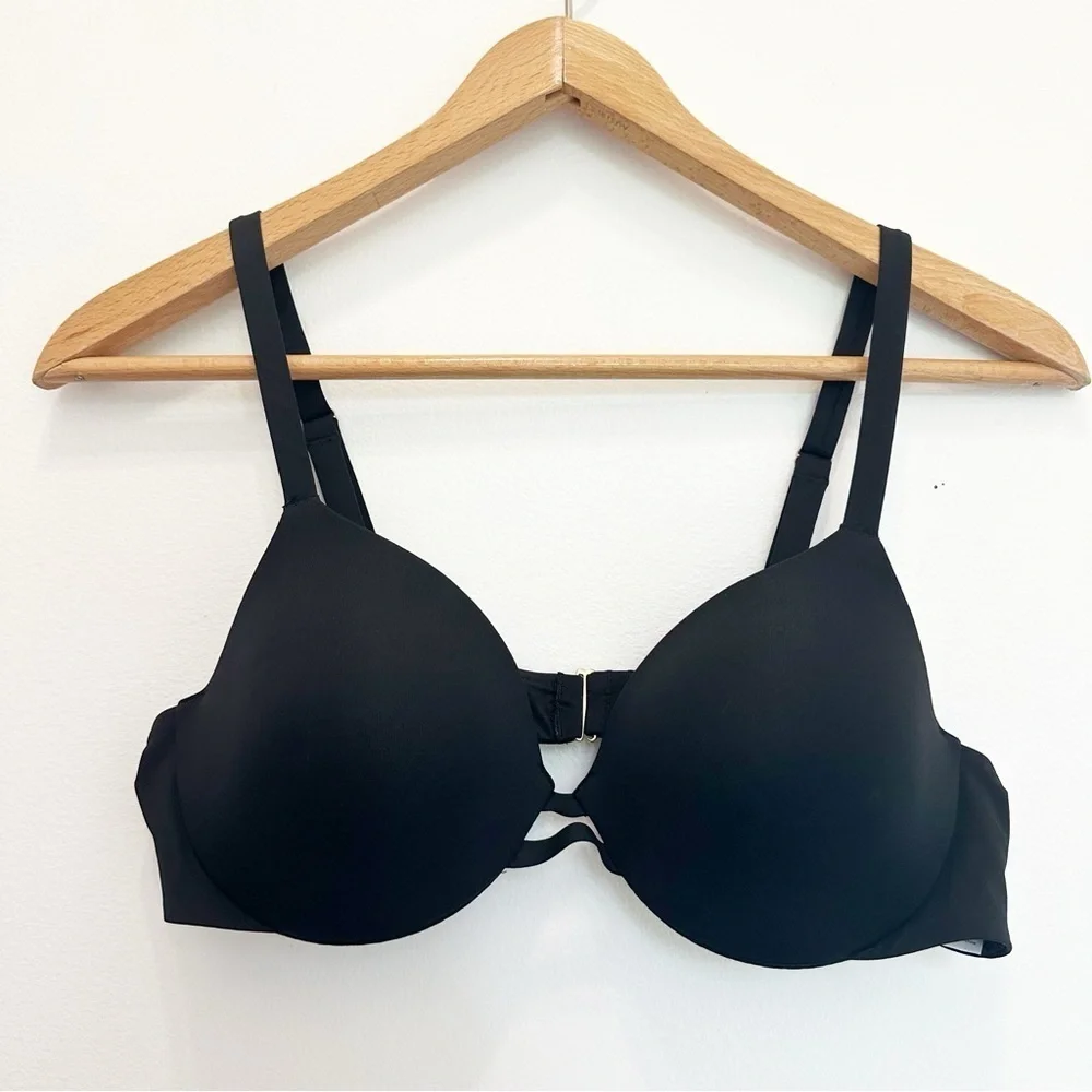 Spanx Convertible Swim Bra Bikini Top Black Gold Hardware Size 38B Adjustable